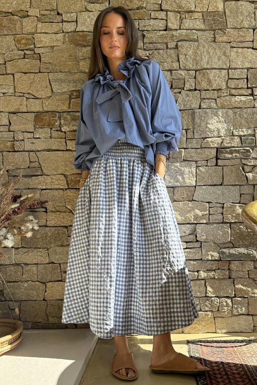 Nonni Gingham Ripley Skirt Denim